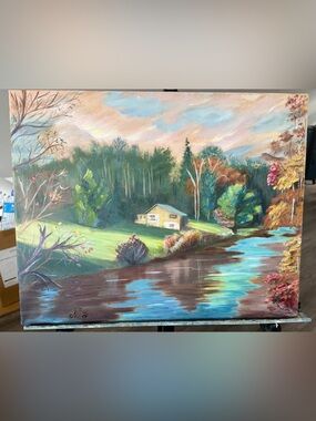 Original Landscape Wall Art - Yellow Cottage Scene